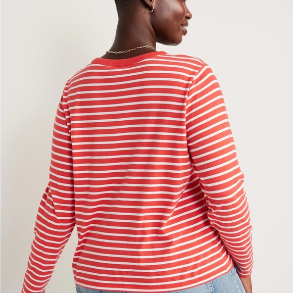 NWT OLD NAVY Long-Sleeve EveryWear Striped T-Shirt Color: RED AND WHITE STRIP - Picture 5 of 6